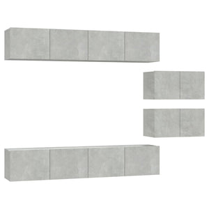 Tv-skåp 6 delar betonggrå konstruerat trä