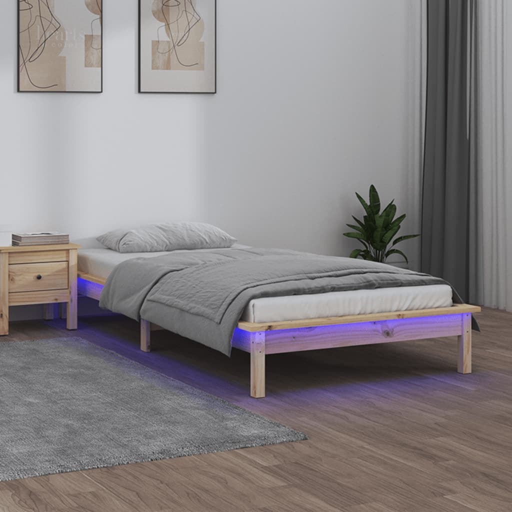 Sängram LED 75x190 cm massivt trä