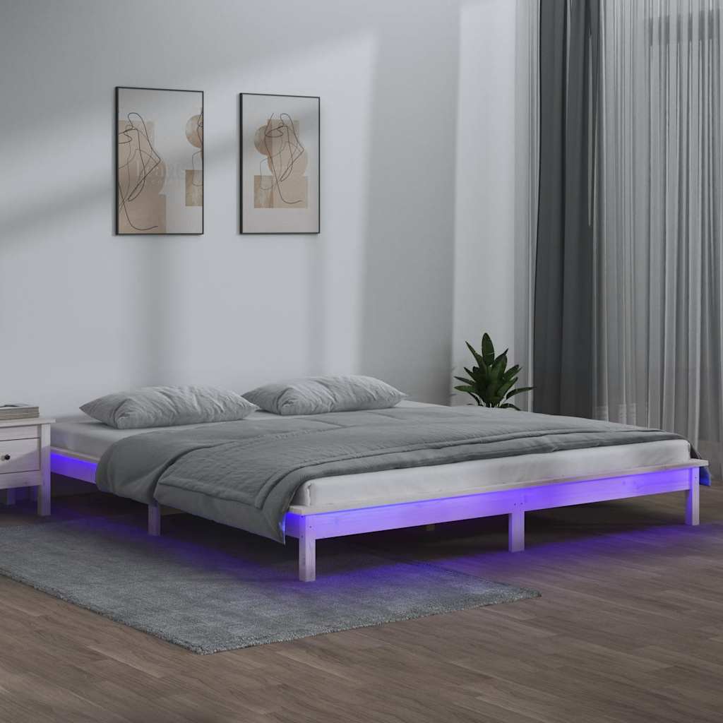 Sängram LED vit 120x190 cm massivt trä
