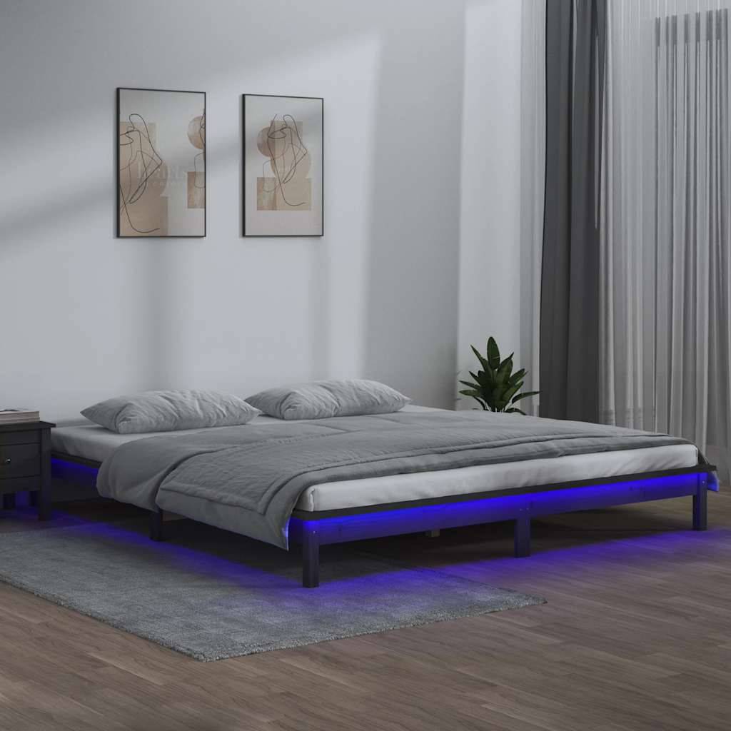 Sängram LED grå 120x190 cm massivt trä