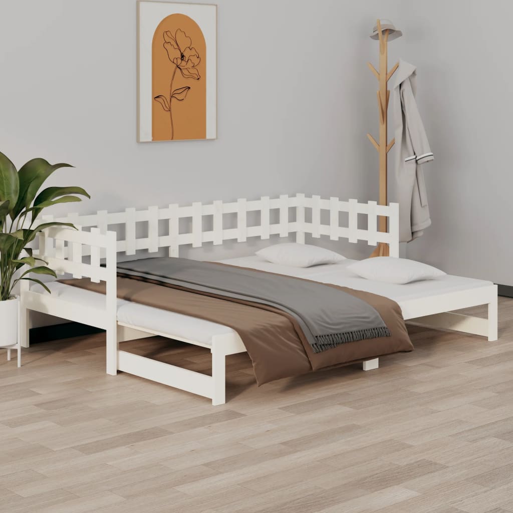 Utdragbar dagbädd vit 2x(90x200) cm massiv furu