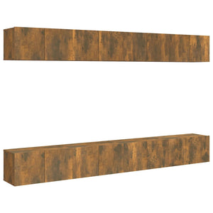 Tv-bänk 8 delar rökfärgad ek 60x30x30 cm konstruerat trä