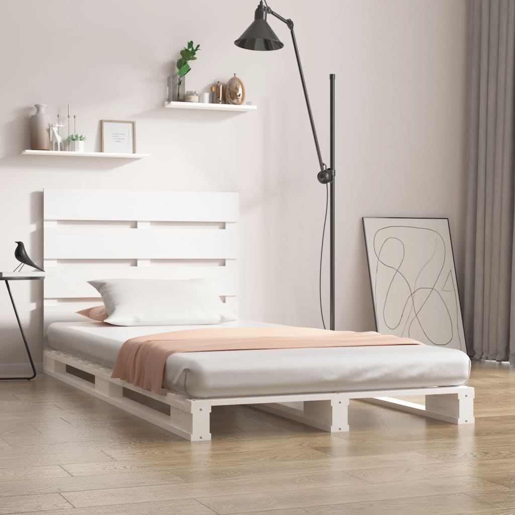 Sängram utan madrass vit 75x190 cm massiv furu