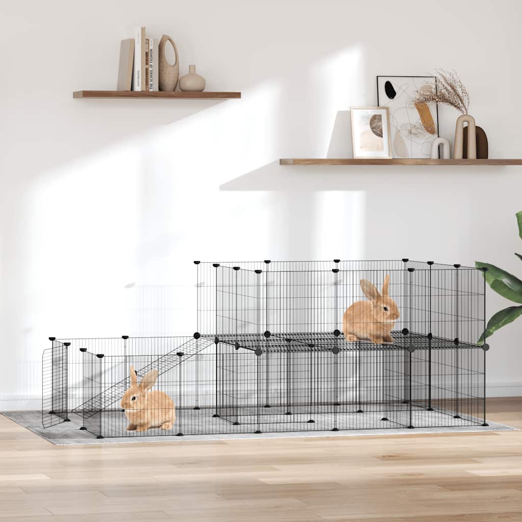Hundgård svart 44 paneler 175x105x70 cm stål