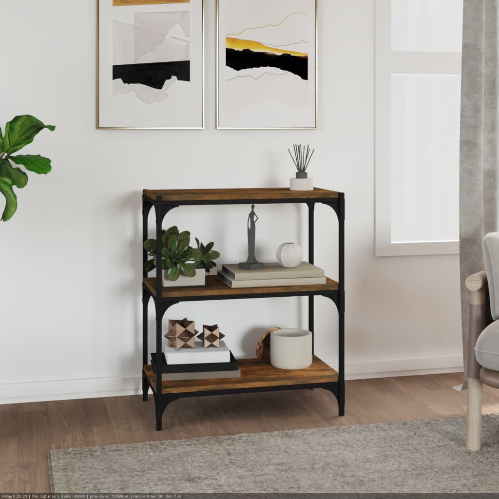 Bokhylla rökfärgad ek 60x33x70,5 cm konstruerat trä och stål