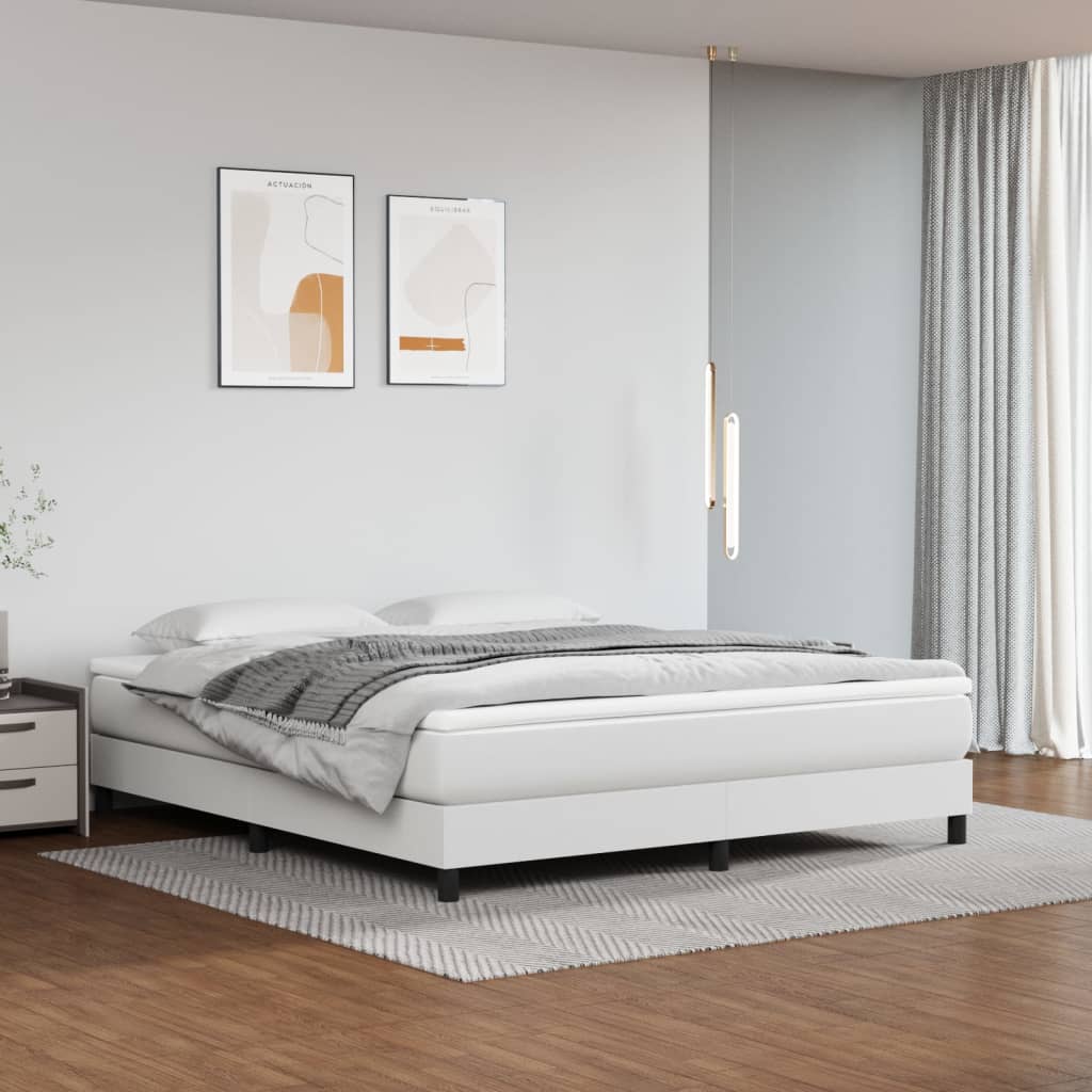 Boxspring-sängram vit 160x200 cm konstläder