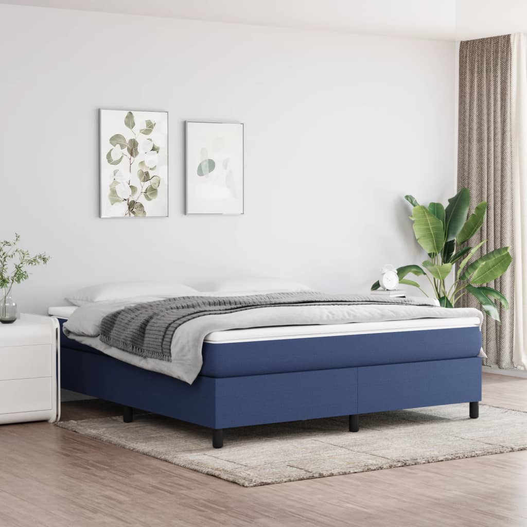 Boxspring-sängram blå 160x200 cm tyg