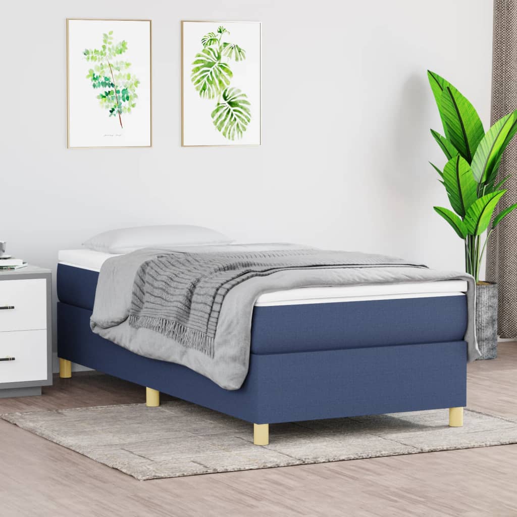 Boxspring-sängram blå 90x200cm tyg
