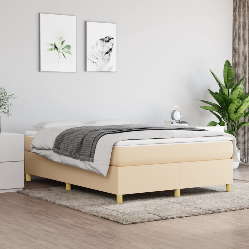 Boxspring-sängram gräddvit 140x190 cm tyg
