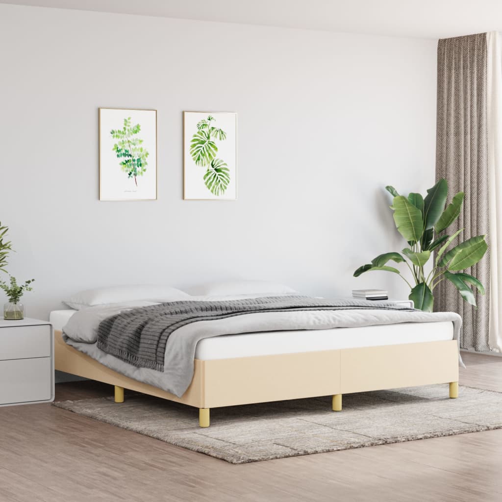Boxspring-sängram gräddvit 160x200 cm tyg