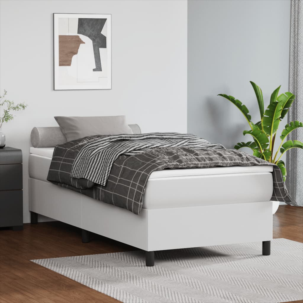 Boxspring-sängram vit 90x190 cm konstläder
