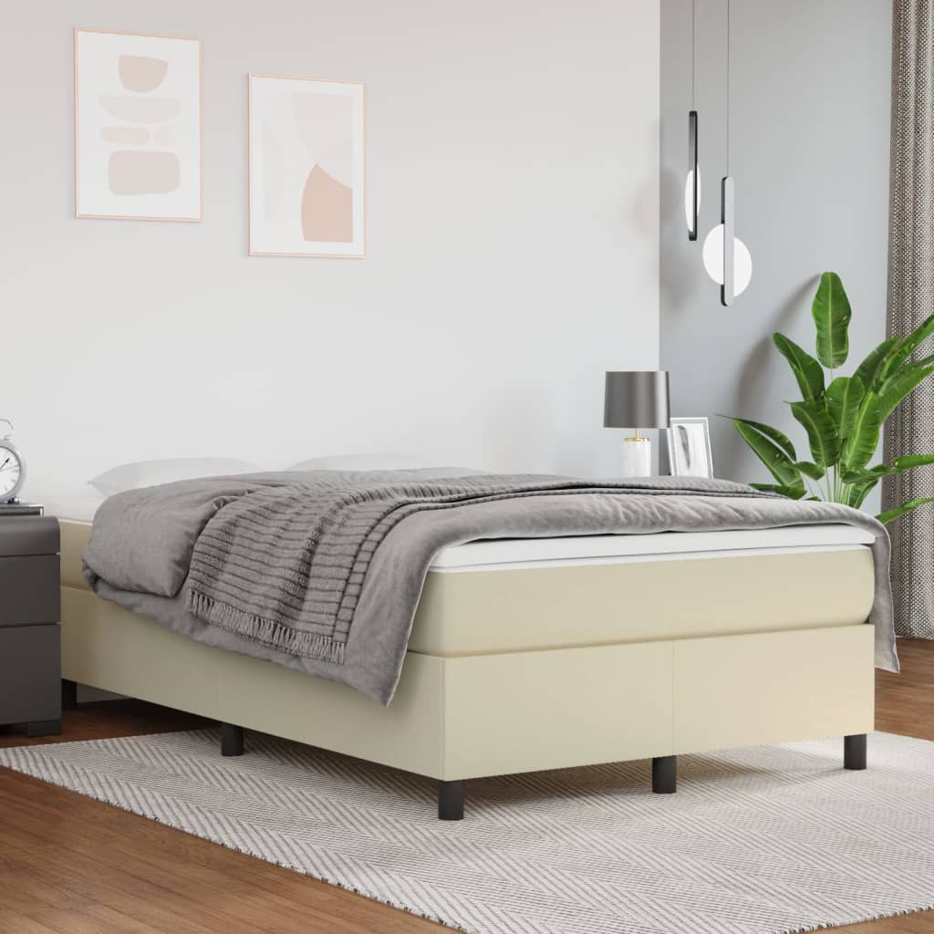 Boxspring-sängram gräddvit 120x200 cm konstläder