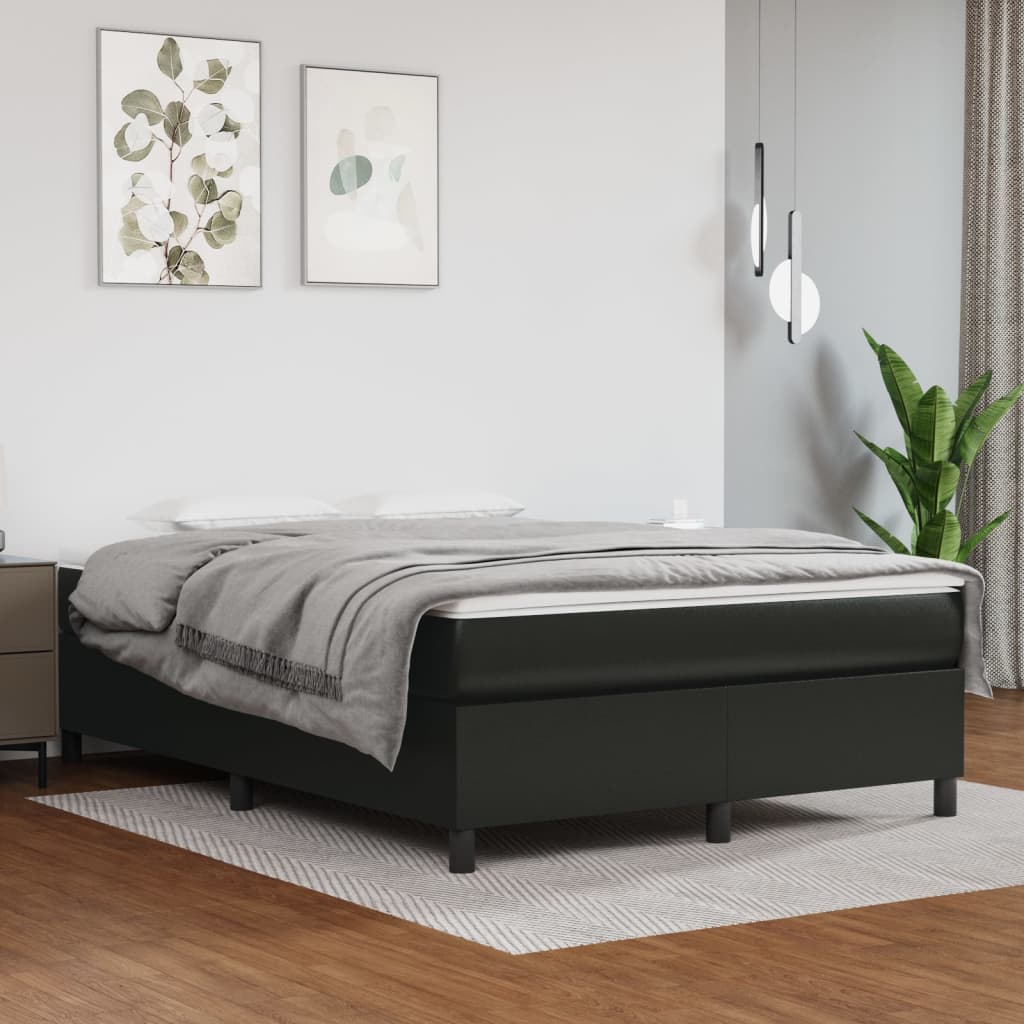 Boxspring-sängram svart 140x190 cm konstläder