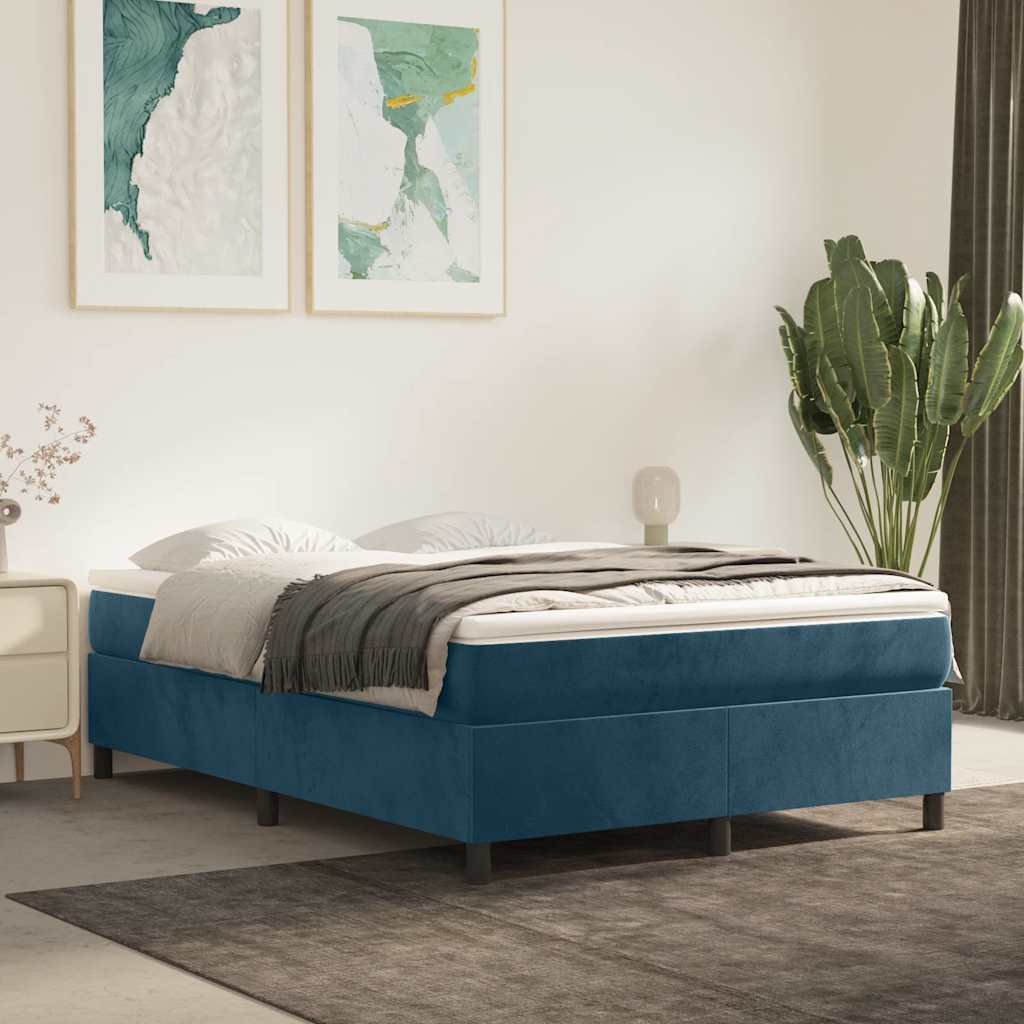 Boxspring-sängram mörkblå 140x190 cm sammet