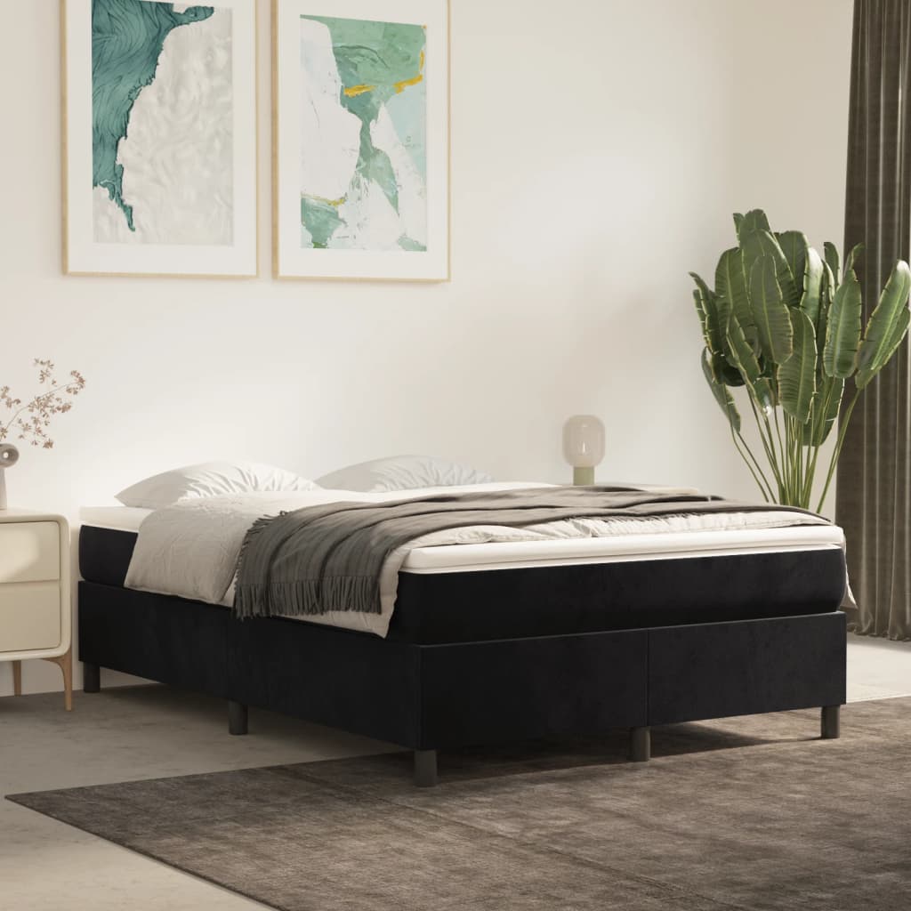 Boxspring-sängram svart 140x200 cm sammet