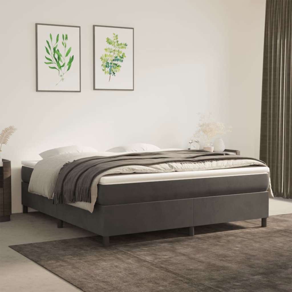 Boxspring-sängram mörkgrå 160x200 cm sammet