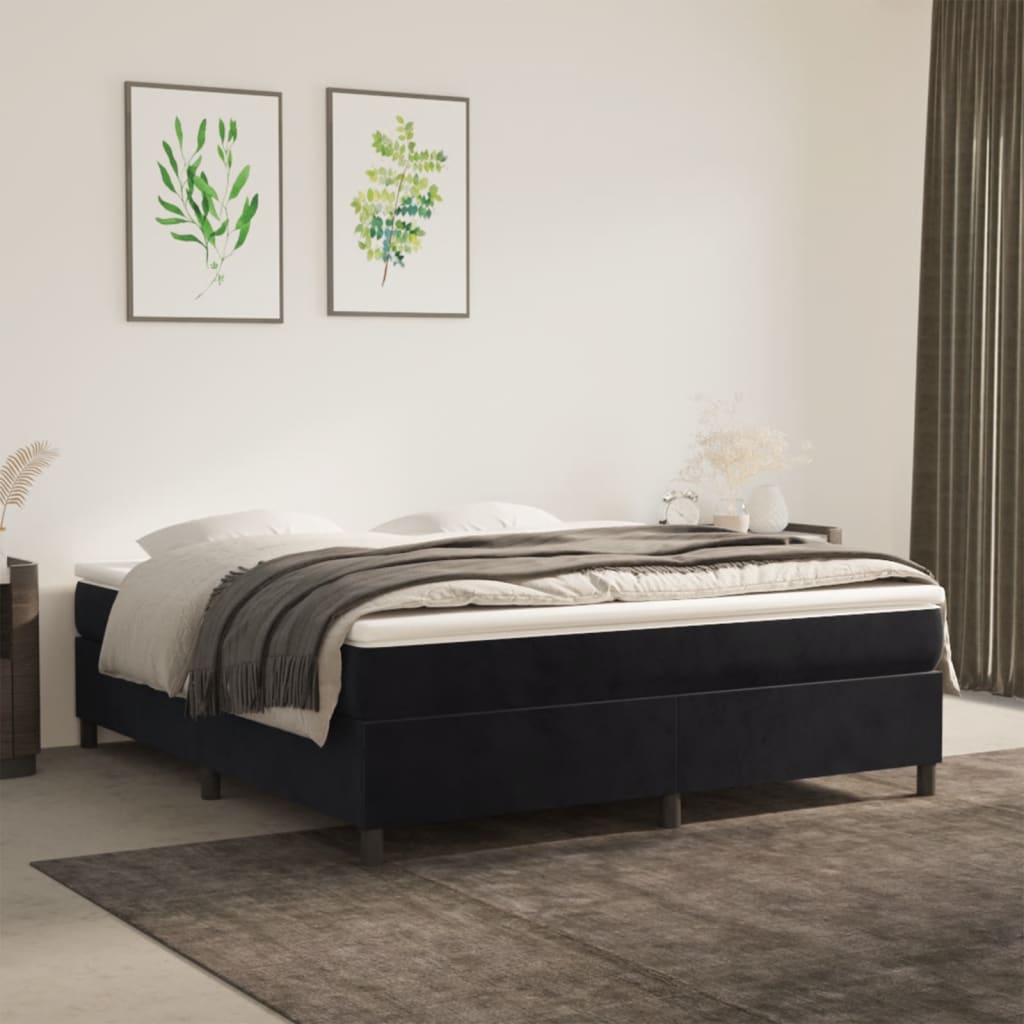 Boxspring-sängram svart 160x200 cm sammet