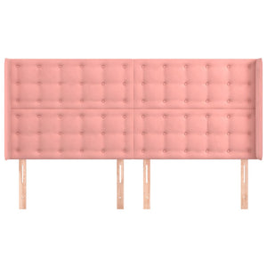 Sänggavel med kanter rosa 163x16x118/128 cm sammet