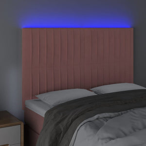Sänggavel LED rosa 144x5x118/128 cm sammet