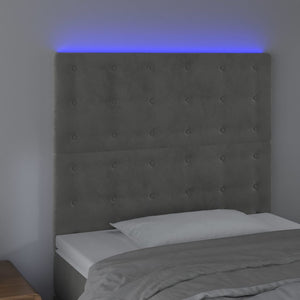 Sänggavel LED ljusgrå 90x5x118/128 cm sammet