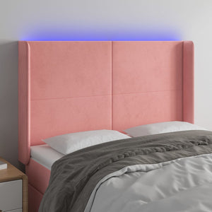 Sänggavel LED rosa 147x16x118/128 cm sammet