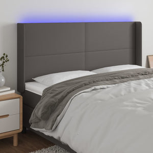Sänggavel LED grå 203x16x118/128 cm konstläder