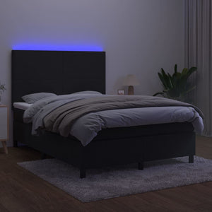 Ramsäng med madrass & LED svart 140x190 cm sammet
