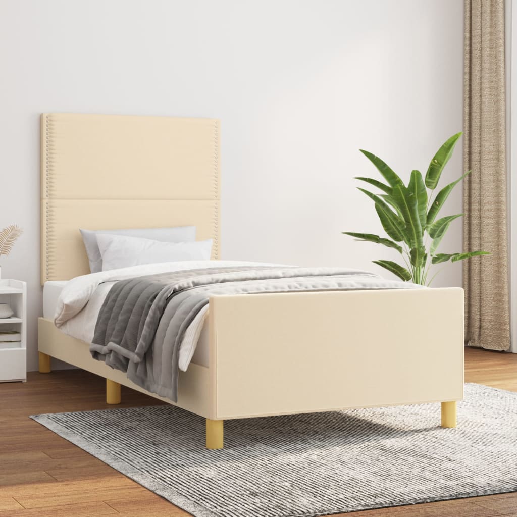 Sängram utan madrass cremefärgad 90x200 cm tyg