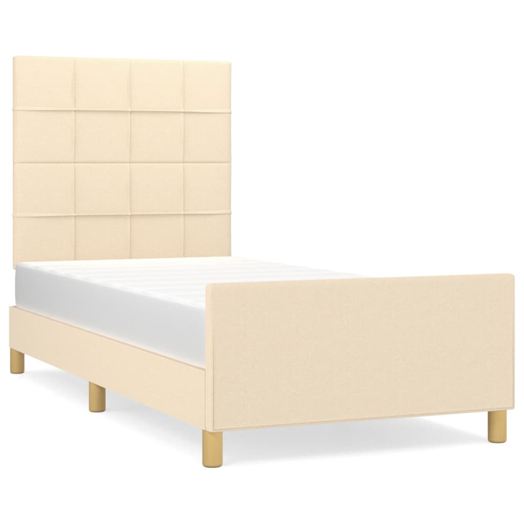 Sängram utan madrass cremefärgad 90x200 cm tyg