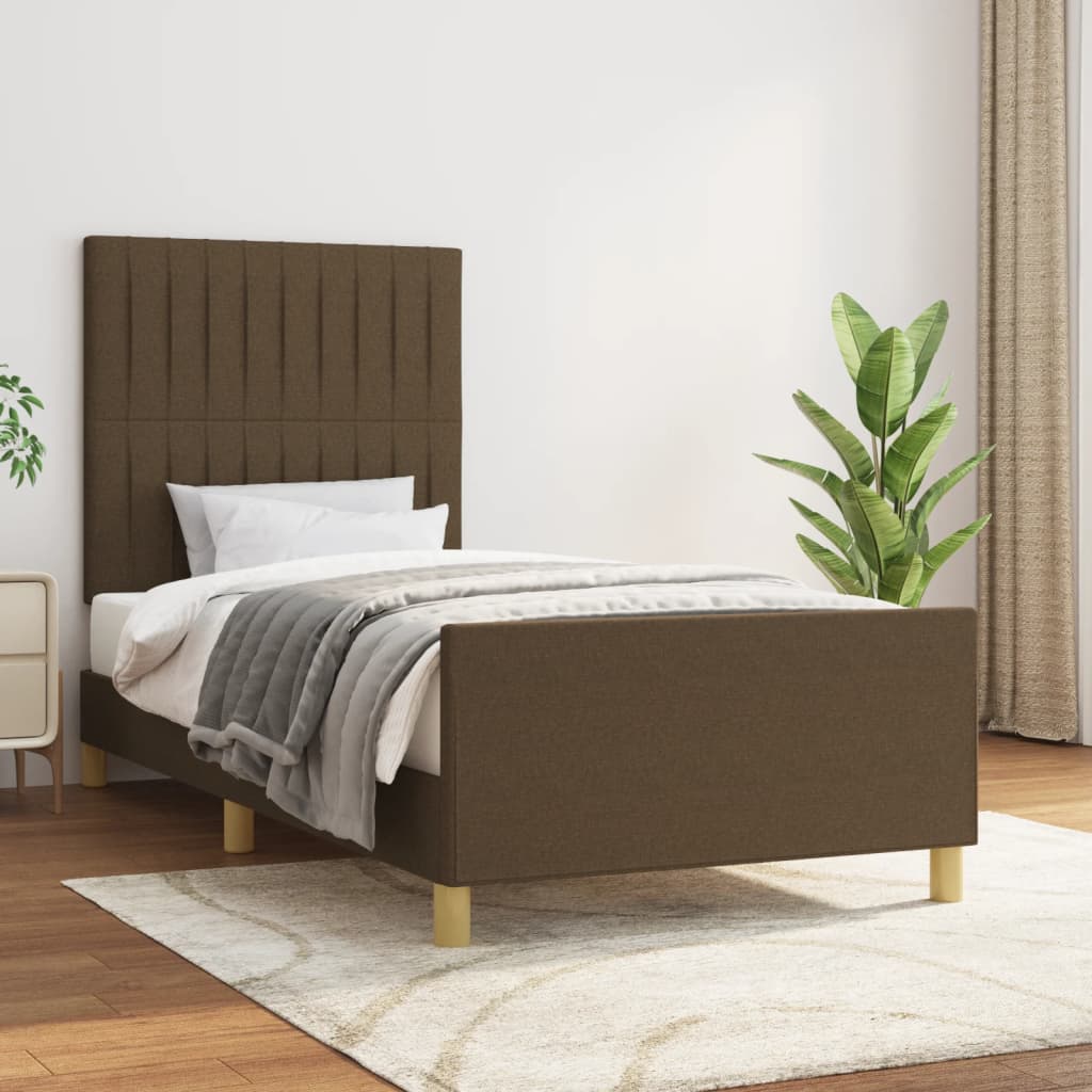 Sängram utan madrass mörkbrun 90x200 cm tyg