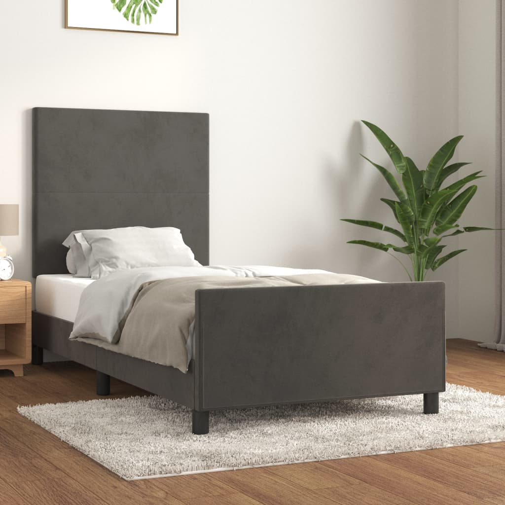Sängram utan madrass mörkgrå 90x200 cm sammet