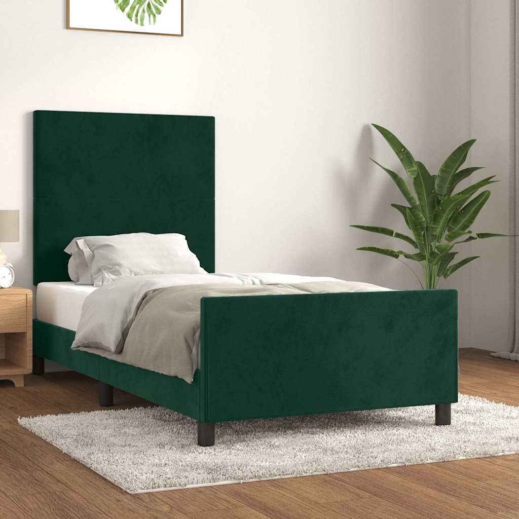 Sängram utan madrass mörkgrön 100x200 cm sammet