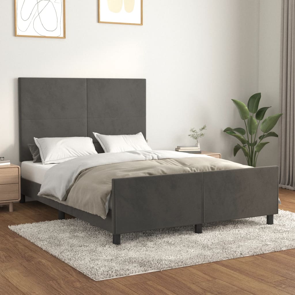 Sängram utan madrass mörkgrå 140x190 cm sammet
