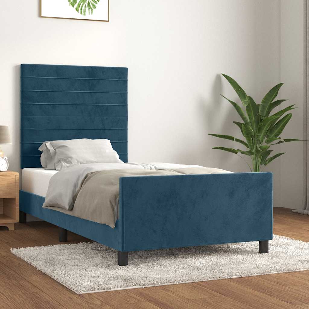 Sängram utan madrass mörkblå 90x190 cm sammet