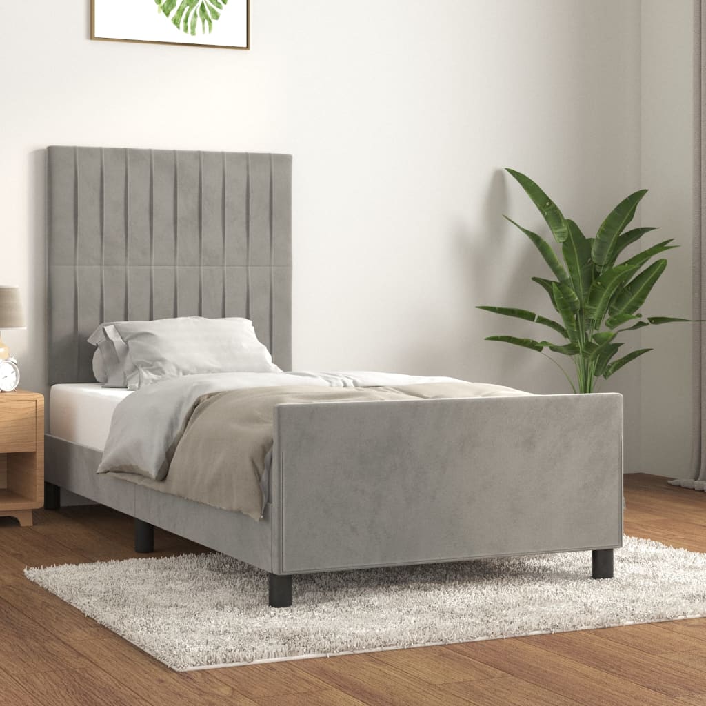 Sängram utan madrass ljusgrå 90x200 cm sammet