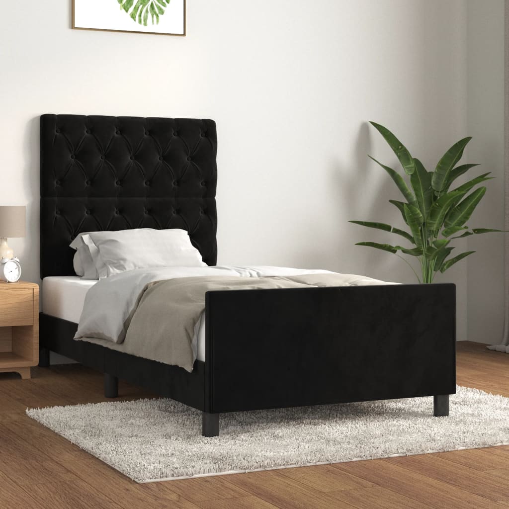 Sängram med huvudgavel svart 80x200 cm sammet