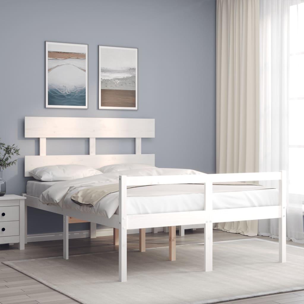 Sängram med sänggavel vit 120x200 cm massivt trä