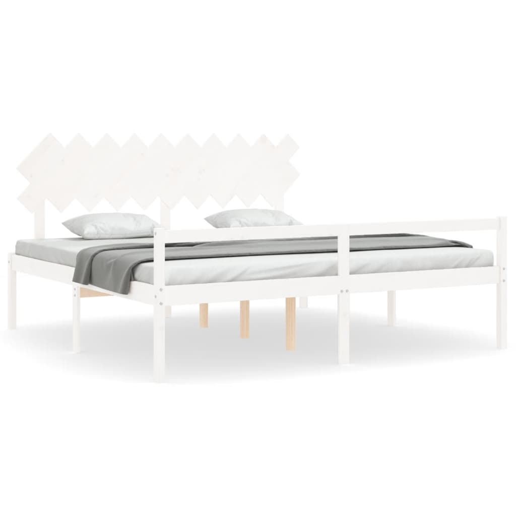Sängram med sänggavel vit 200x200 cm massivt trä