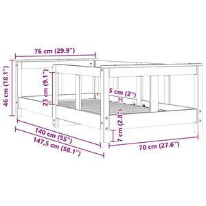 Sängram för barnsäng vit 70x140 cm massiv furu