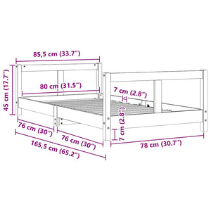Sängram för barnsäng vit 80x160 cm massiv furu