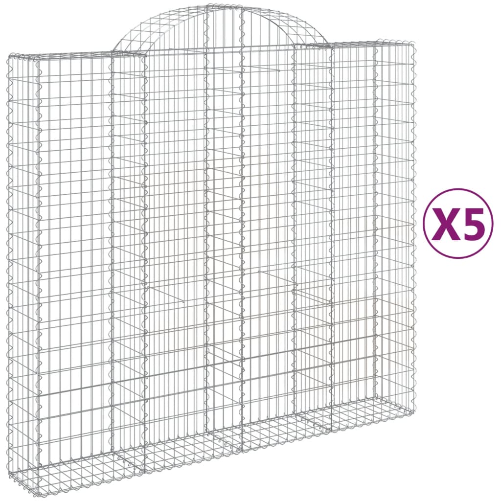 Gabioner bågformade 5 st 200x50x180/200 cm galvaniserat järn