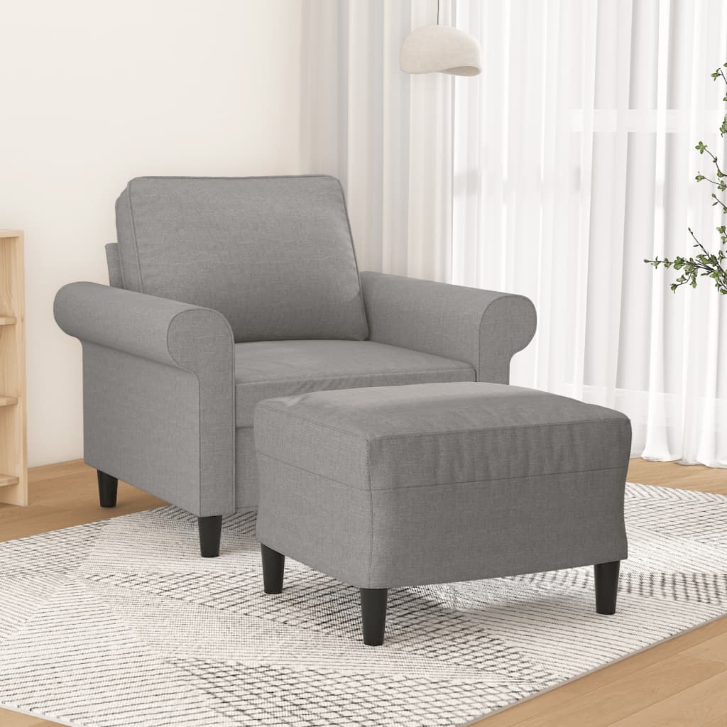 Fåtölj med fotpall ljusgrå 60 cm tyg
