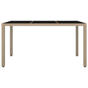 Trädgårdsbord med glasskiva beige konstrotting&härdat glas