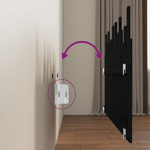 Väggmonterad huvudgavel svart 166x3x80 cm massiv furu