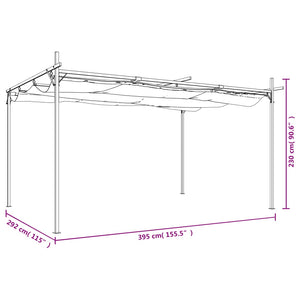 Pergola med infällbart tak gräddvit 395x292x230 cm