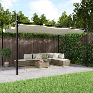 Pergola med infällbart tak gräddvit 395x292x230 cm