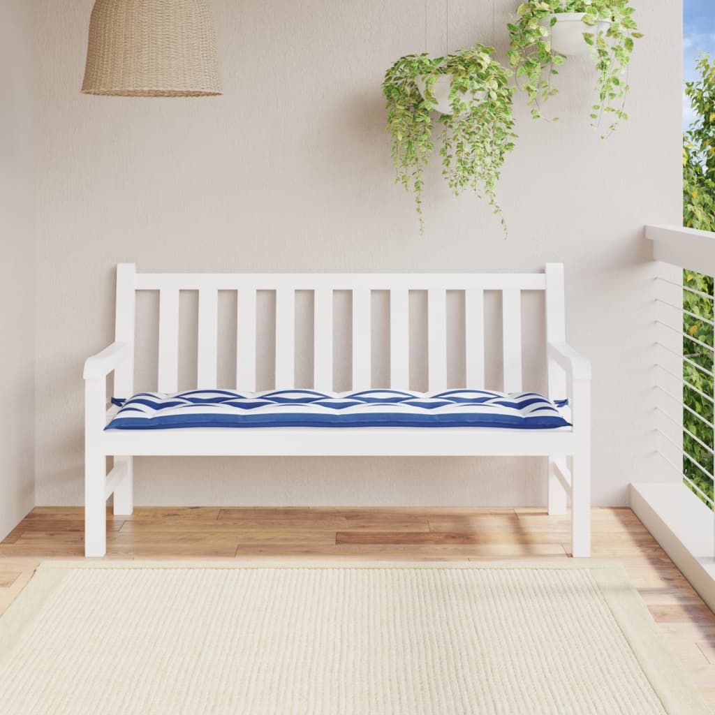 Bänkdyna för trädgården blå&vit randig 150x50x7 cm oxfordtyg