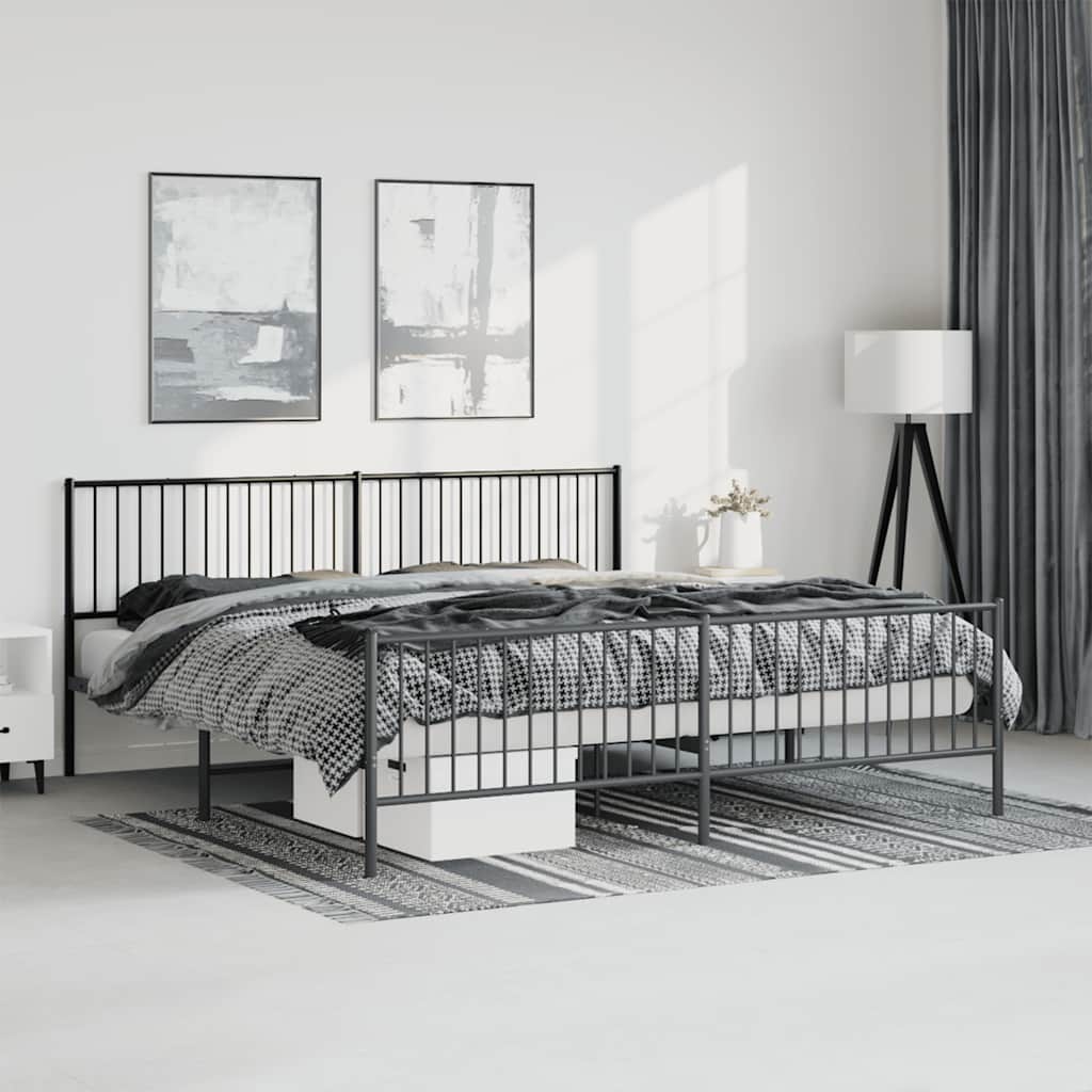 Sängram med huvudgavel och fotgavel svart metall 193x203 cm