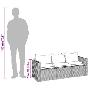 Loungesoffa 3-sits med dynor grå konstrotting