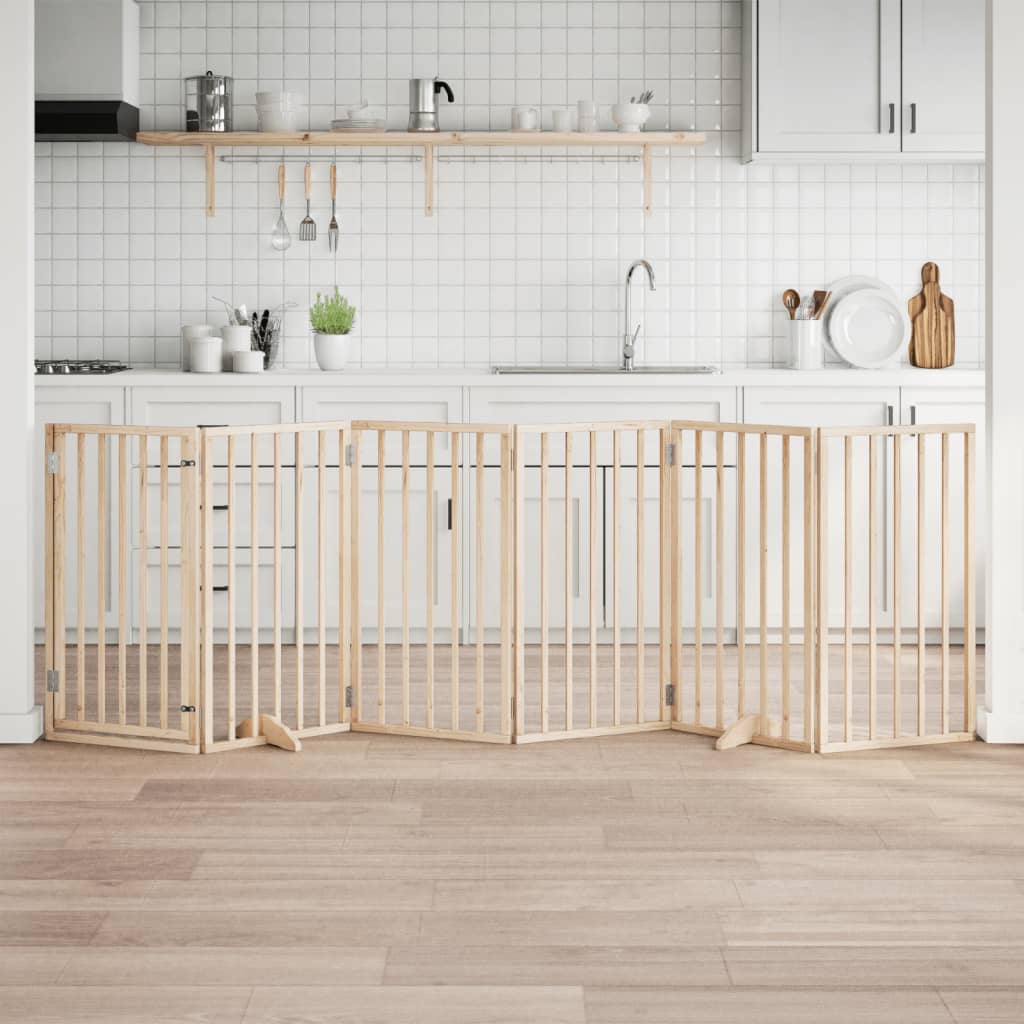 Hundgrind med dörr vikbar 6 paneler 300 cm poppelträ